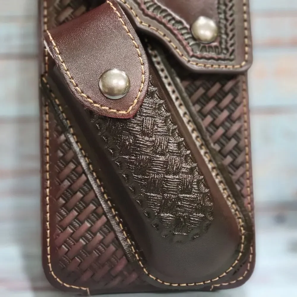 Praying Cowboy Leather Phone Holstor With Knife Sheath With Belt Clip LARGE 7x4